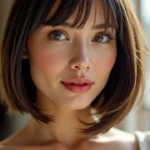 Modna fryzura do ramion z grzywką na boki